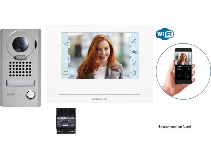 Kit vidéo JO wifi\, platine zamak saillie\, moniteur écran 7' tactile & alimentation - AIPHONE - JOS1VW
