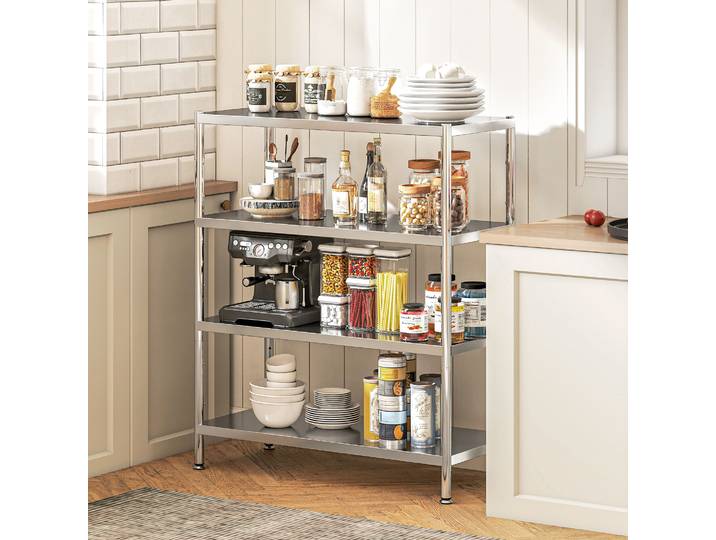 HOMCOM Étagère Cuisine 4 Niveaux Acier Inox 91x40x108cm Argent