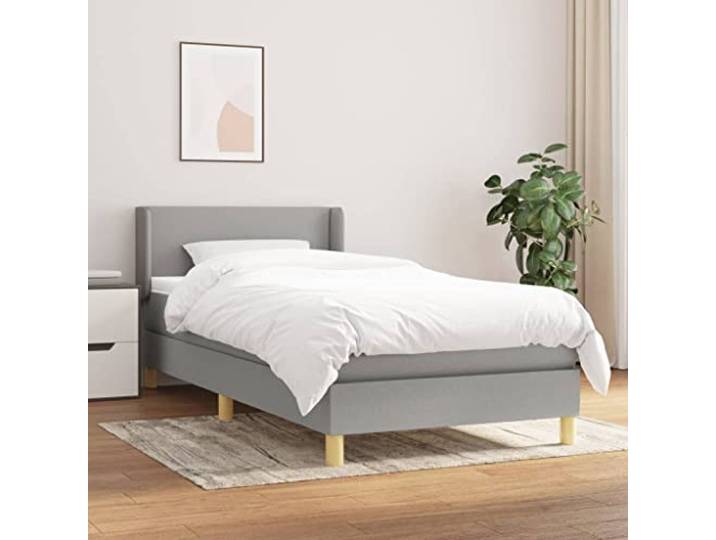 YNGBHFNOP Strapazierfähiger Stoff Boxspringbett mit verstellbarem Kopfteil Boxspringbett mit Matratze Hellgrau 90x190 cm Stoff Bett mit Topper Taschenfederkern Matratze höhenverstellbares Kopfteil für