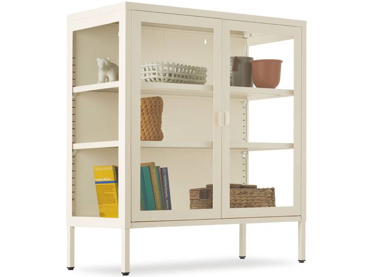 Metallvitrine Baker, edles Design, Glastüren - creme