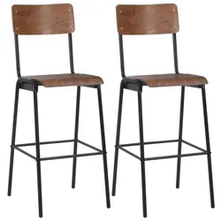 Helloshop26 - 2er-Set Barhocker Design Stuhl Sitzbraun massives Sperrholz und Stahl