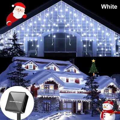 Combo Retail Shop Solar Curtain Light, Outdoor Eaves Decor, String Lights For Garden Party Yard, Christmas Decoration Holiday Garlands white