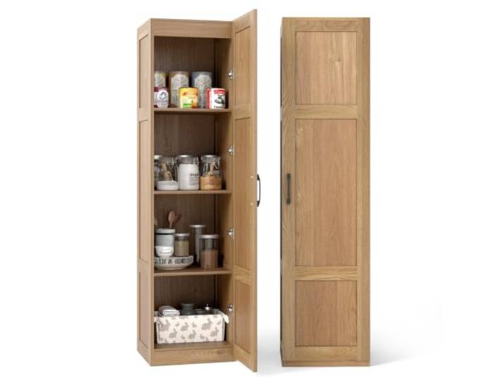 Helloshop26 Schmaler Aufbewahrungsschrank mit 4 Etagen, 40 x 37,5 x 150 cm, mit Stabilität und Eleganz, minimalistisch, aus Naturholz, 20_0009809