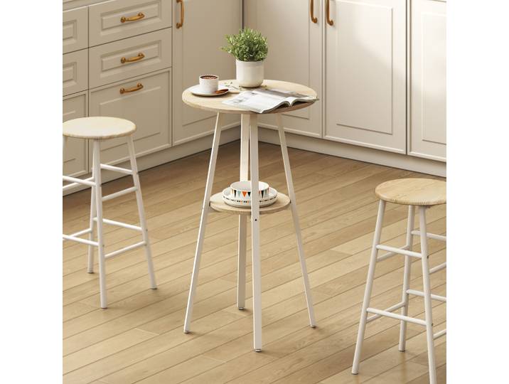 HOMCOM Table Haute Ronde Ø55xH95cm Bois Blanc avec Rangement
