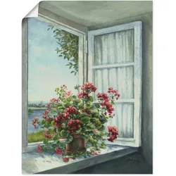 Wandbild ARTLAND "Geranien am Fenster", weiß (farbe bild(er): weiß), B:60cm H:80cm, Bilder, als Leinwandbild, Poster in verschied. Größen