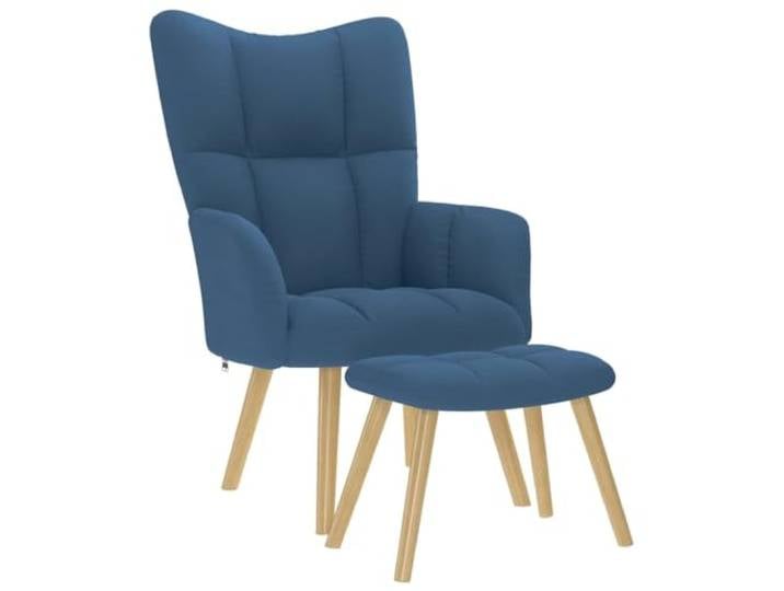 Relaxsessel mit Fußstütze, Blau, Polyester, Holz, Metall Dick gepolsterte Sitzfläche, kuschelige Armlehnen, Beistellhocker, Wohn- und Esszimmer, lässiger Stil