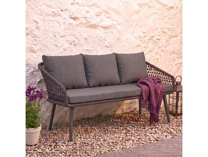 CASA DOMA Ribera Diningbank Rundform, Beine eckig - Rope anthrazit – Knoten Modern Country