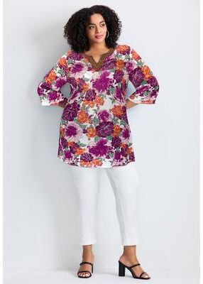 Plus Size Women's Beaded Embellishment Tunic by Avenue in Berry Bloom (Size 16)