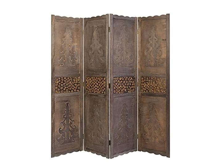 Homestyle4u 1361, Paravent Raumteiler 4 teilig Trennwand Holz Schnitzerei Braun