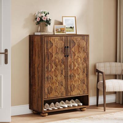 Bluebell 6-Tier Shoe Cabinet with Doors, Adjustable Shoe Rack with Solid Wood Feet