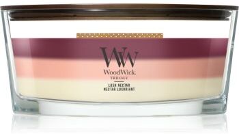 Woodwick Trilogy Lush Nectar vela perfumada com pavio de madeira 453.6 g. Trilogy Lush Nectar