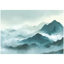 FOTOTAPETE Gebirge Nebel Grün 300x210 cm
