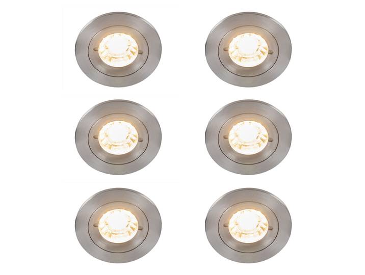Ensemble de 6 spots encastrables modernes acier rond IP44 - Xena