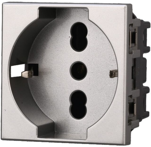 Ettroit Ag2102 Presa Schuko Tedesca 2p+t 16a Grigio Compatibile Con Bticino Axolute