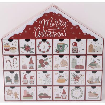 Adventskalender OTTO HOME "Haus mit weihnachtlichen Motiven auf den Schubladen", rot, weiß, B:40cm H:40cm T:8cm, Adventskalender, unbefüllt, ca.40x40cm, wiederverwendbar