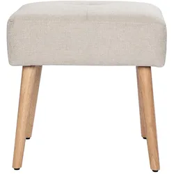 Niedriger Hocker aus Stoff mit strukturiertem Samteffekt in Beige und hellem Massivholz H46 cm GUESTA
