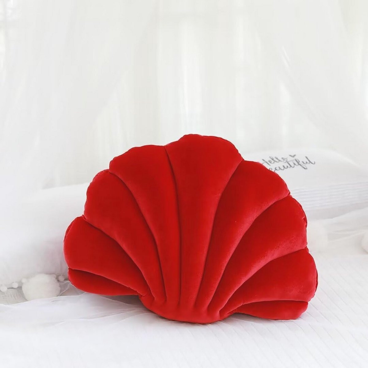 Decoratief schelpvormig kussen van pluche voor thuis en kantoor, 34 x 25 cm