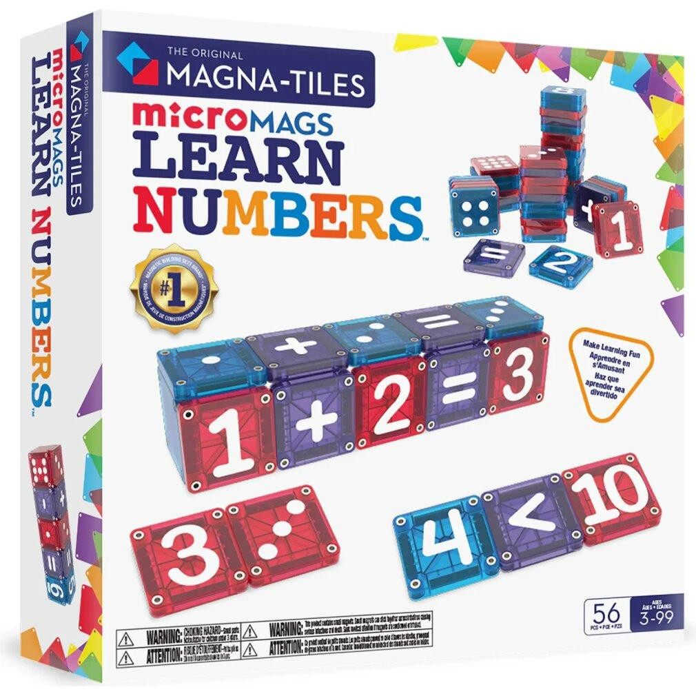 Magna Tiles microMAGS Magnetische constructieblokken leercijfers, 56 stuks