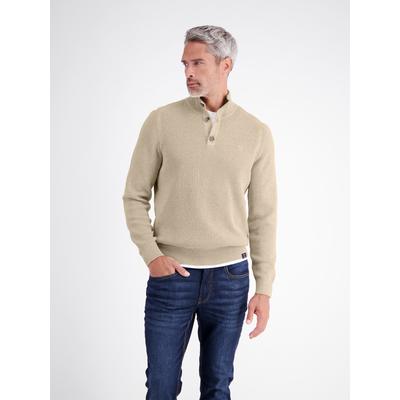 Troyer LERROS "Klasischer Troyer aus gestrickter, flexibler Baumwolle", Herren, Gr. M, beige (gravel beige melange), 100% Baumwolle, ohne Ausschnitt, Pullover Troyer