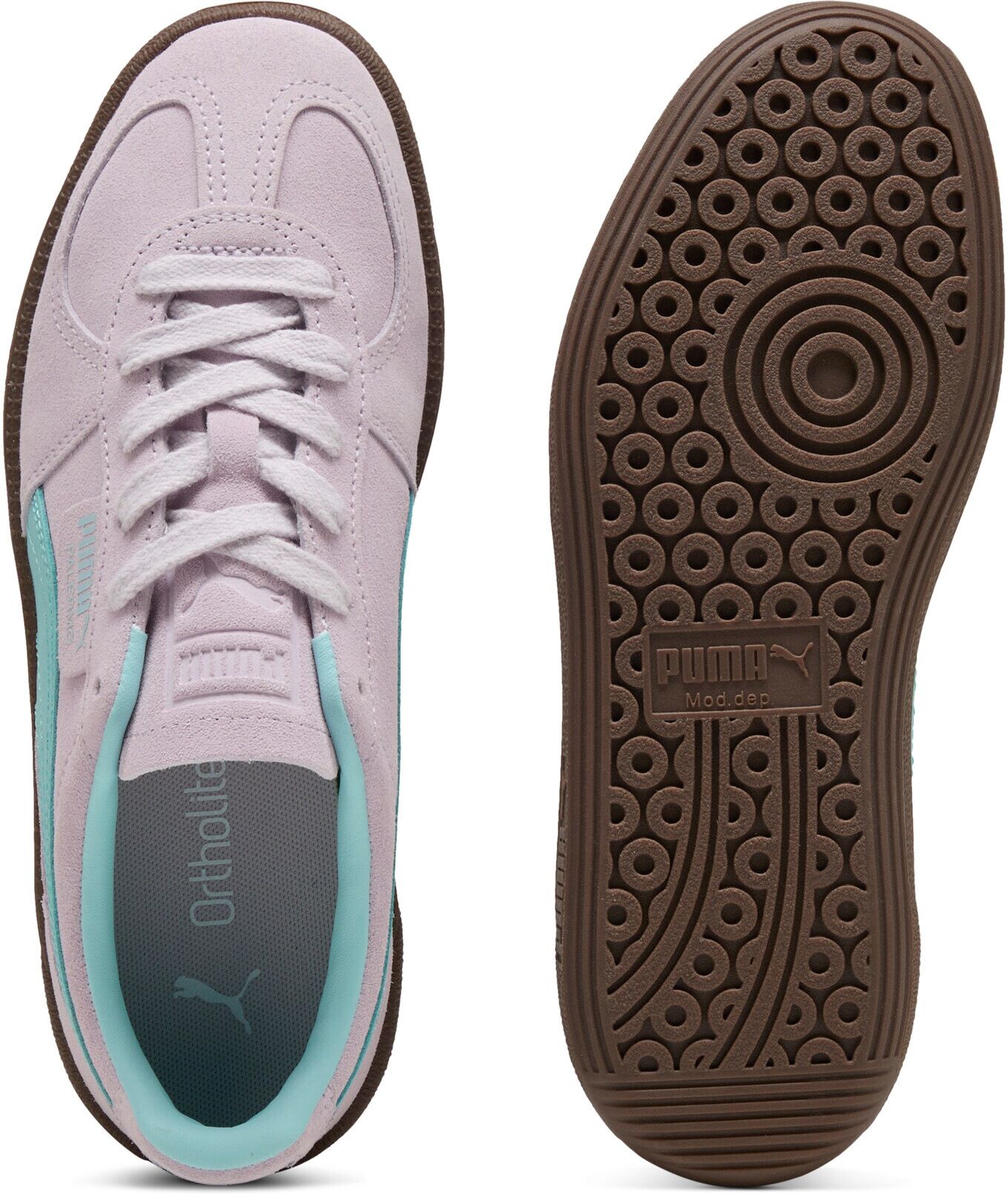 Sneaker PUMA "PALERMO", Damen, Gr. 37,5, gelb (lavender alert, safe lake), Leder, mehrfarbig, Schuhe Sneaker, für Alltag, aus Leder, mit Schnürverschluss lavender alert, safe lake 37,5