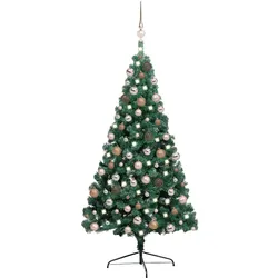 vidaXL Künstlicher Halb-Weihnachtsbaum Beleuchtung Kugeln Grün 240 cm
