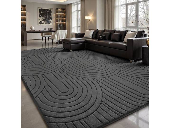 Tapis - SOUR LEMON - Semi-circulaire 3D - Gris - 160x230 cm - Antidérapant lavable