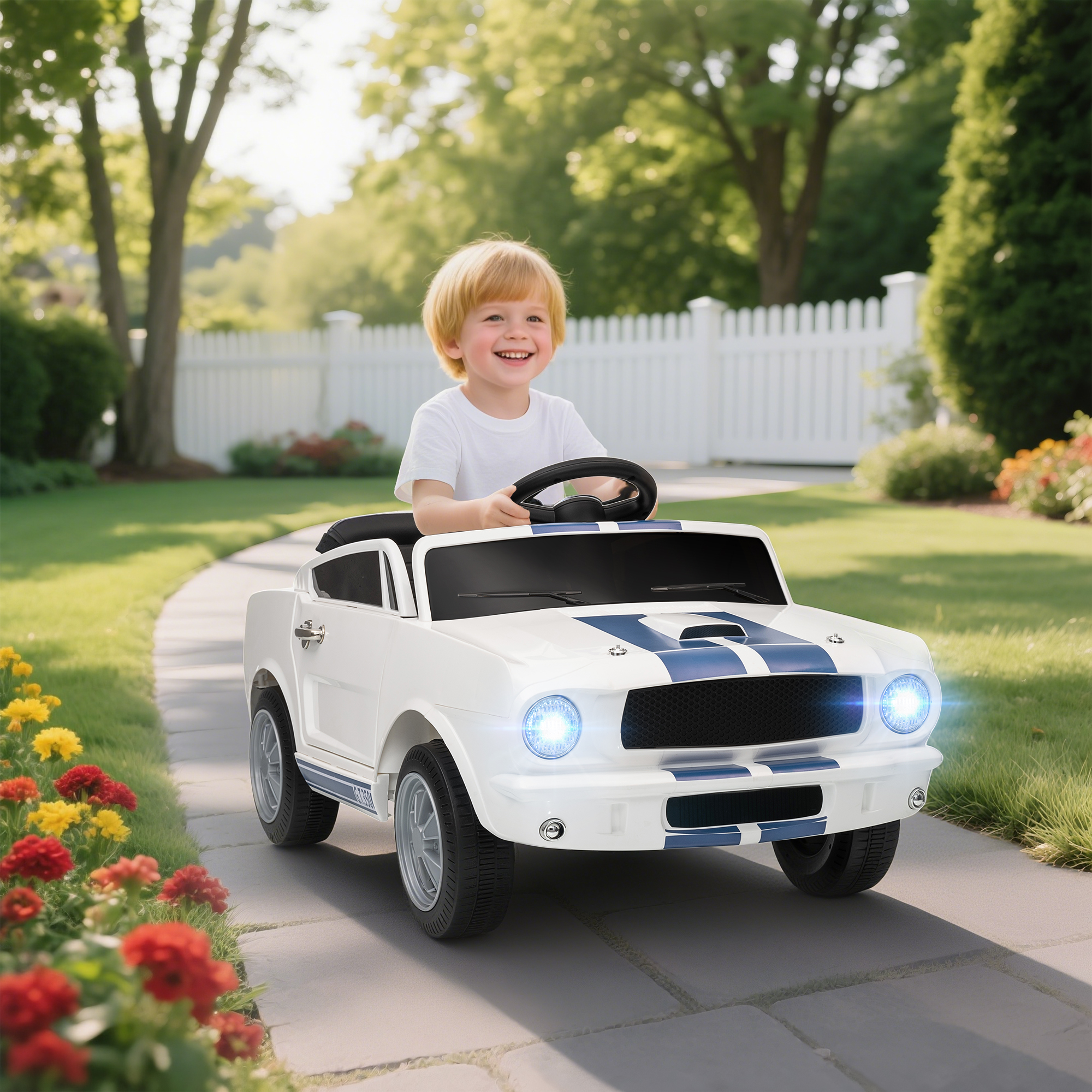 Aiyaplay Auto elettrica 12V con licenza Ford Shelby GT 350 veicolo elettrico telecomando telecomando 2,4G 3-6 anni bianco   Aosom Italy