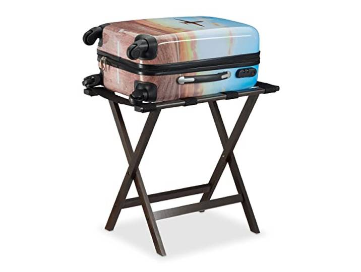 Relaxdays Porte-Bagages Pliant en Bambou\, Rack pour Bagages : Valises & Sacs de Voyage\, 53\,5x58x36\,5cm\, Marron Foncé