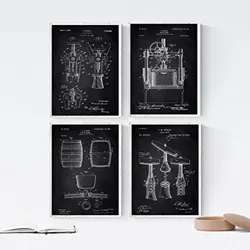 POSTER Set mit 4 Schwarz Patenten Wein A4 Rahmenlos