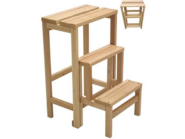 Hocker Leiter Leiter 3 Stufen zusammenklappbar platzsparend aus Naturholz oder Nussbaum (Naturholz)