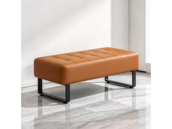 Gepolsterte Wartebank mit Kunstleder-Bezug, Stabile Sitzbank für Empfang Hochdichter Schaumstoff, Moderne Empfangsbank, Pflegeleicht für Verschiedene Orte Geeignet(Brown,80*43*43cm)