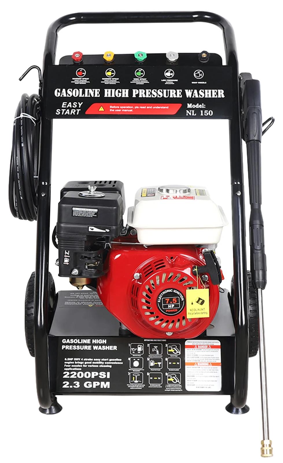Benzin Hochdruckreiniger - 7,5 PS 4-Takt Einzylinder luftgekühlt - 2200 PSI 170-190 bar - 3400 U/min - 700 ml Öltank - Düsenset Mehrwinkel - Rot