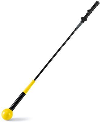 Costway 40 Inch Golf Swing Trainer Aid with Weighted Head for Grip, Rhythm, Balance-Yellow