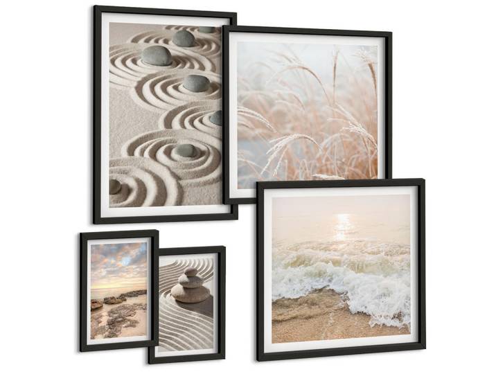Tulup Bilder SET 5er Set - 50x50 cm & 20x30 cm & 40x60 cm Schwarzer Rahmen - Blumen im Wasser des Buddha-Wasserfalls, Kunststoff, Rechteckig, 40x60 cm, gerahmt, Bilder & Rahmen, Bilder
