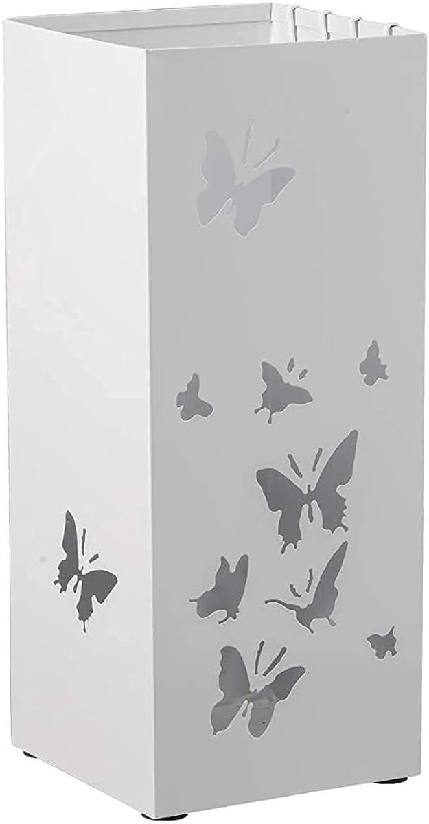Wit Paraplu Houder Rek met Druppelbak - Vrijstaande Paraplustandaard - 20 x 49 cm