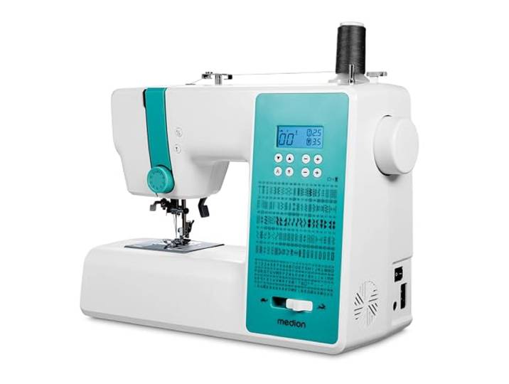 MEDION Digitale Nähmaschine SD36 (36 Watt, einstellbare Stichlänge und Stichbreite, 270 Stichmuster, LED Nählicht, automatischer Einfädler, Fußpedal, Rückwärtstaste, Fadenschneider, MD11881) türkis