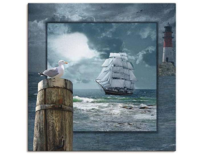 ARTLAND Wanddeko Leinwand Bilder Wandbild Meer Küste Maritim Schiff Segelschiff Möwe Leuchtturm Sturm Wolken T6DA