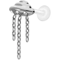 PTFE Labret mit Innengewinde + Titan-Aufsatz UFO + KETTEN + KRISTALLE