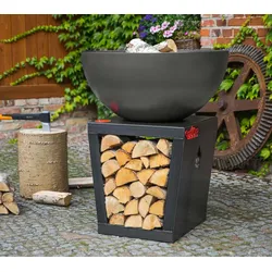 CookKing Santos | Garten Feuerschale | Stahl Grill mit Holzlager - Schwarz