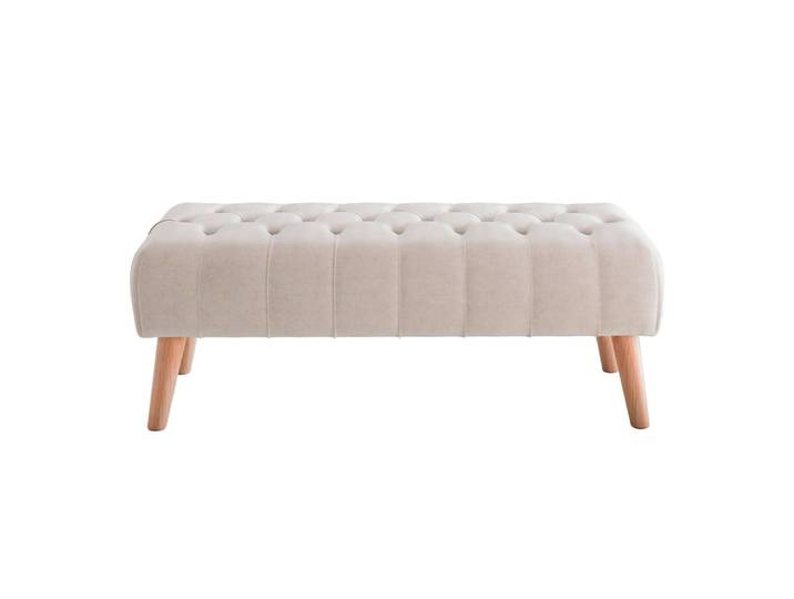Banc de lit beige 100x49x41, tissu capitonné antitaches