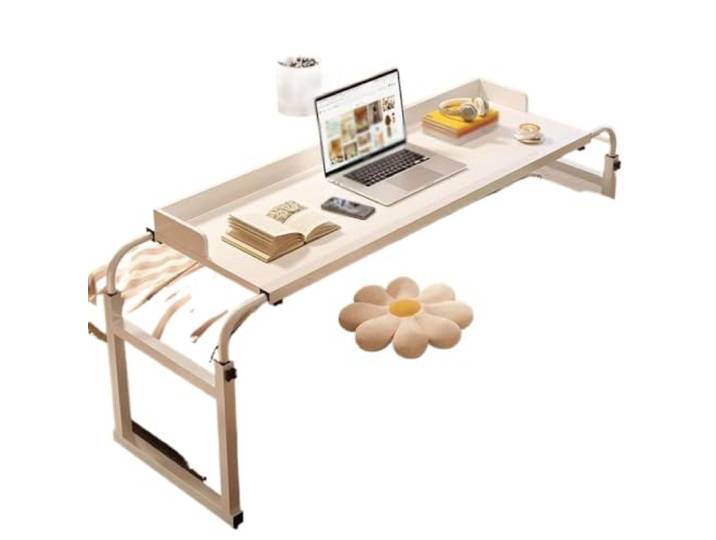 UMEXIDRA Betttisch aus MDF-Stahl Mehrfarbiges Nutzungsszenario: höhenverstellbarer Rollschreibtisch for Bett und Büro(White)