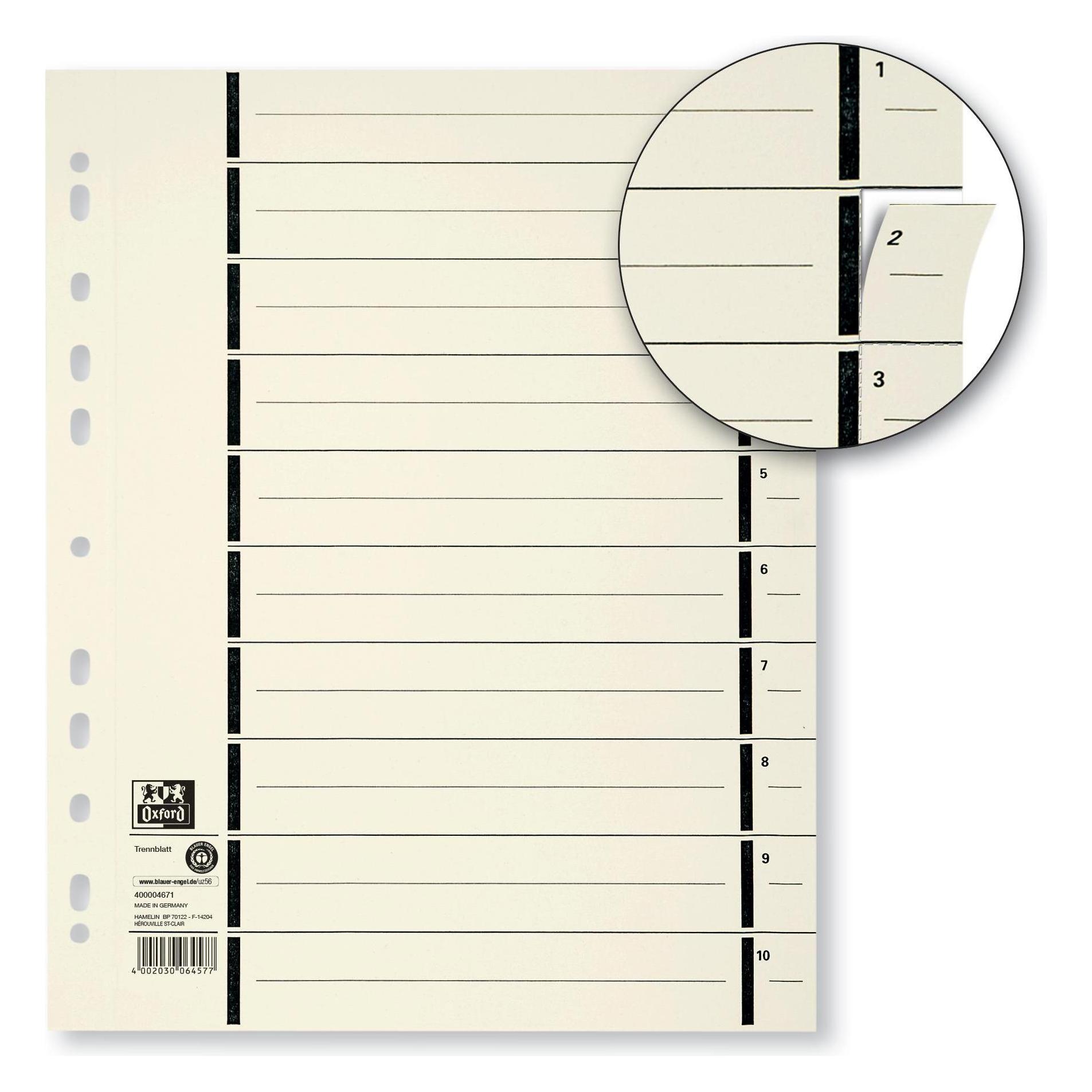 Elba Trennblätter mit Perforation, DIN A4 Überbreite aus Kraftkarton, 230 g-qm, schwarzer Linienaufdruck (06457)