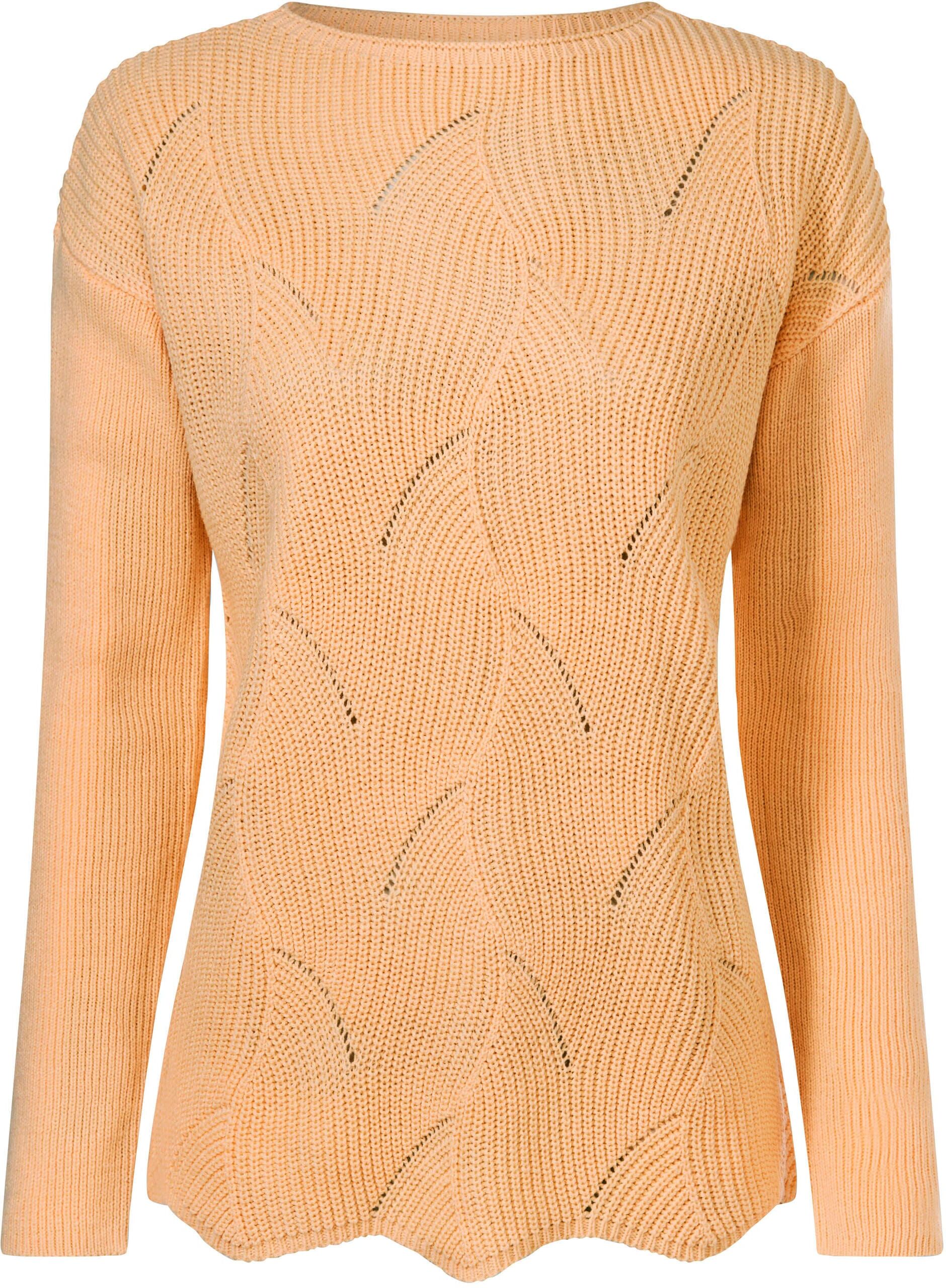 Sieh An! Longpullover SIEH AN "U-Boot-Pullover Pullover mit U-Boot-Ausschnitt", Damen, Gr. 44, apricot, Strick, , Casual, U-Boot-Ausschnitt, Pullover Longpullover
