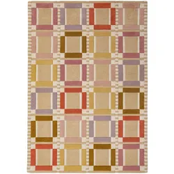 TEPPICH aus Wolle, handgetuftet, ORRIN, in Multicolor-Pastell, Fensterkaro-Raster, 200 x 290 cm