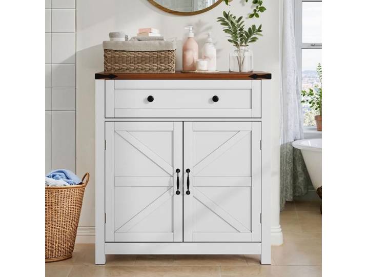 Buffet de salon - Rustique - 2 portes - 1 tiroir - Étagères réglables - Blanc