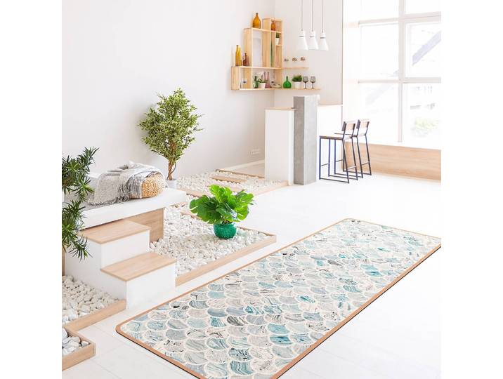 Läufer/Yogamatte Marmor I 183 x 61cm Blau/Blau