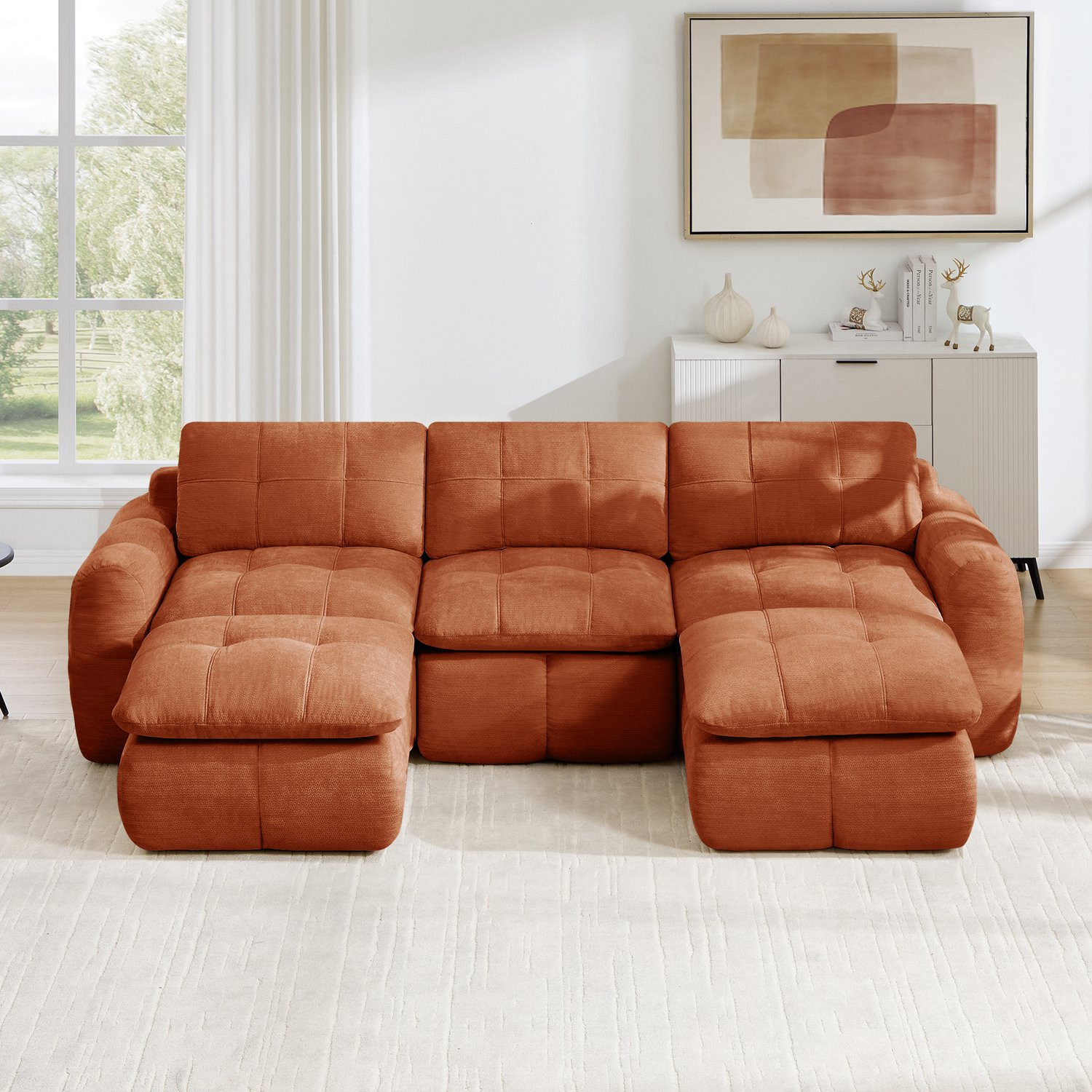 Relaxbank met relaxfunctie 160 cm Chenille Appartement Oranje