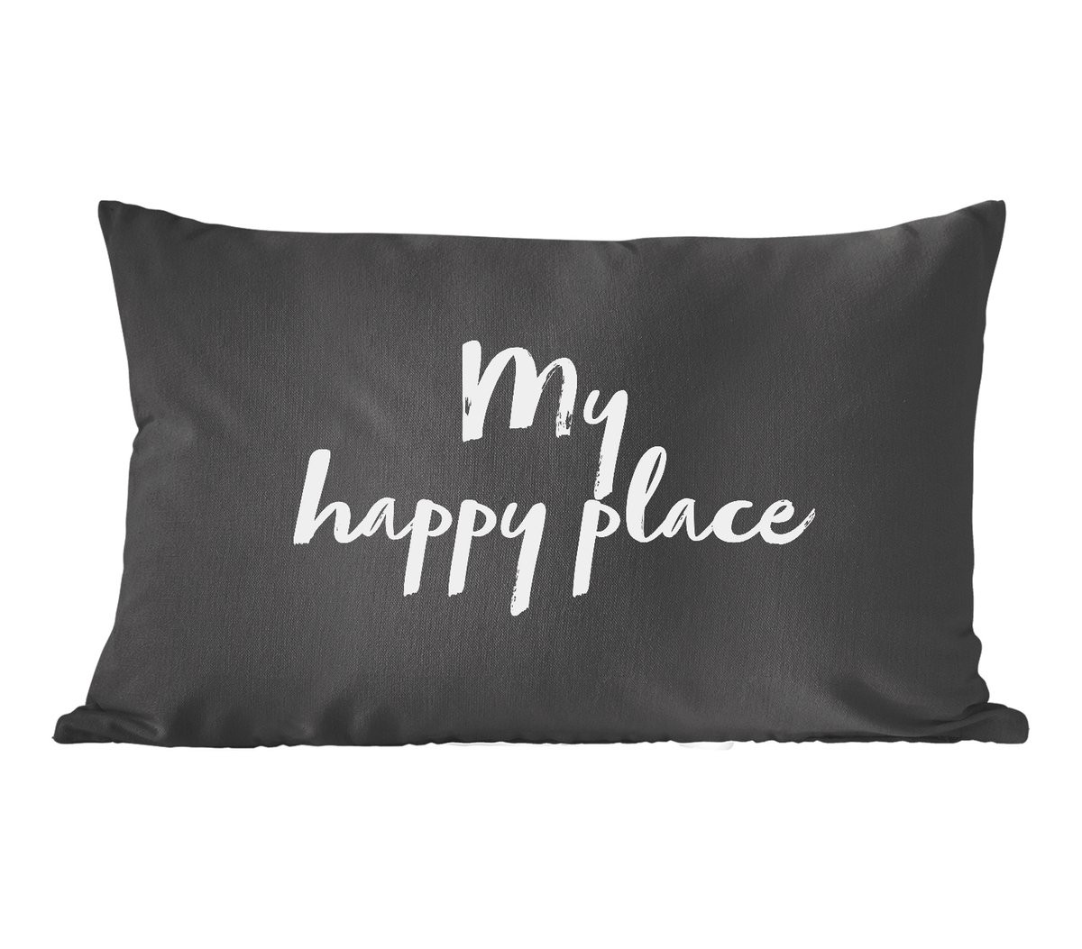 Sierkussen My happy place met tekst voor de woonkamer, 50 x 30 cm