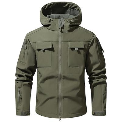 Herren Outdoorjacke Soft Shell Jacke Wanderjacke Urlaub Täglich Winddicht Wasserdicht Tasche Herbst Winter Einfach Tarnung Mode Klassisch Mit Kapuze Regulär Graues Grün Dunkelgrau Schwarz Grün Khaki
