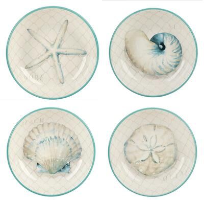 "Certified International Ocean View Set of 4 Soup Bowls - 9"" Diam x 2"""